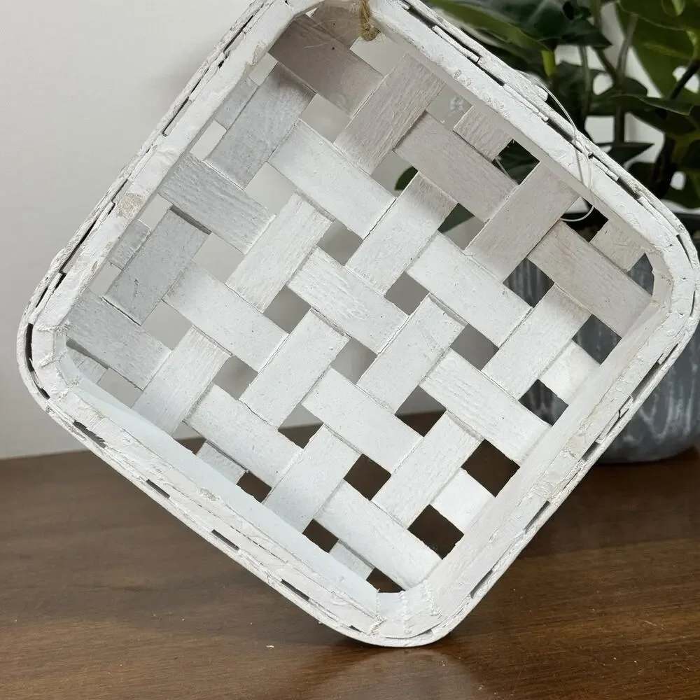 White Tobacco Basket Farmhouse Small 6” Square Decor Weave